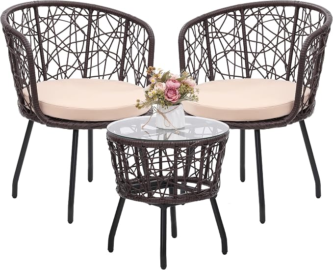 Kromax 3 Piece Bistro Set, Modern Outdoor Wicker Patio Furniture by KROMAX