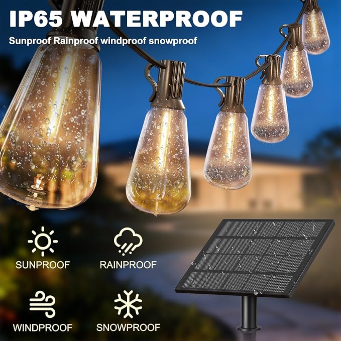 25FT Solar String Lights with 16+1 LED Bulbs, Patio String Lights Whith Remote - Image 3