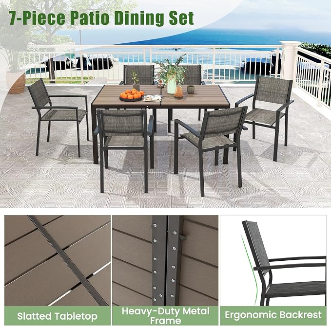Tangkula 7 Piece Outdoor Dining Set, Patio Furniture Set w/ 6 Stackable Chairs - Image 7
