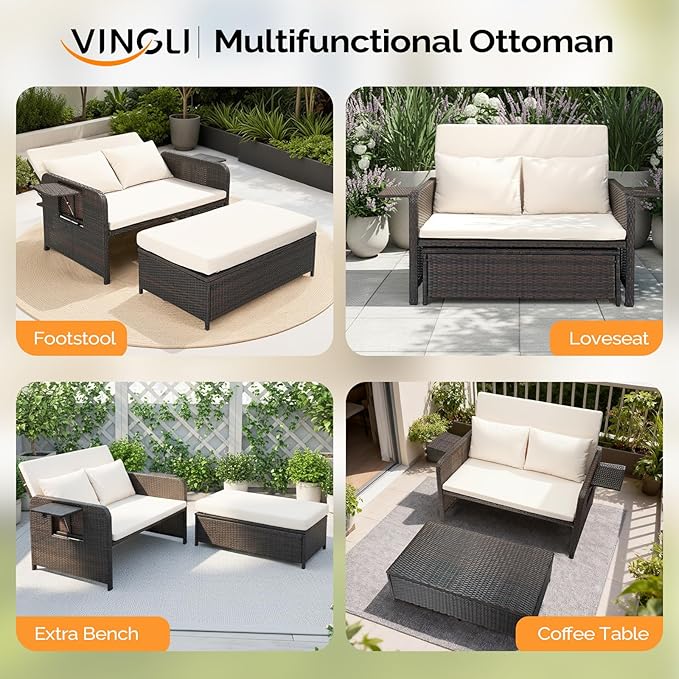 VINGLI Patio Daybed, Wicker Outdoor Daybed - Image 8