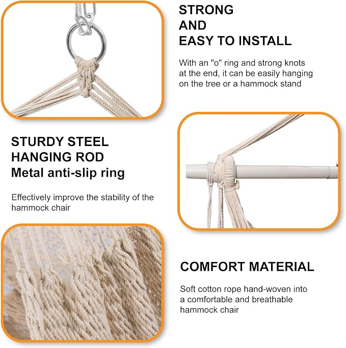 Lazy Daze Hammocks Chair Caribbean Hanging Rope Swing Chair, Soft-Spun Cotton - Image 5