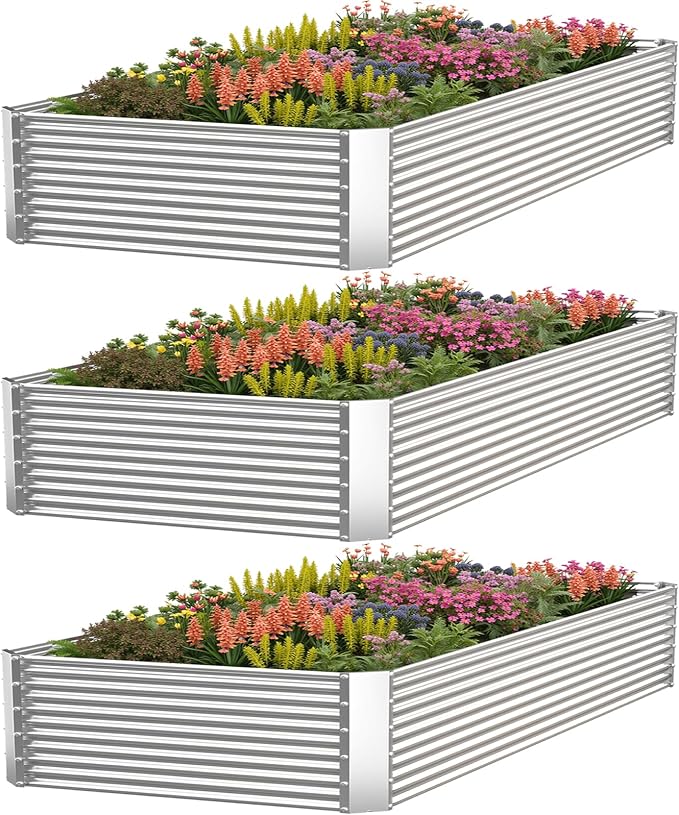 3 Pack Corrugated Galvanized Steel Raised Garden Bed Outdoor, Metal Above by CATMANOR