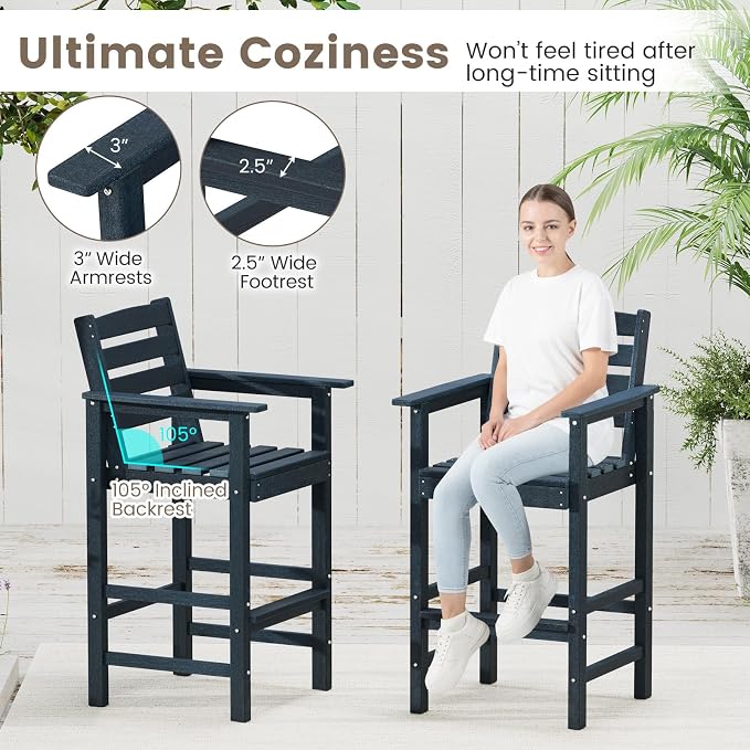 Tangkula Patio Adirondack Chairs Set of 2, HDPE Bar Height Chair - Image 7