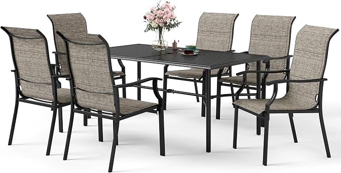 7 Piece Patio Dining Sets for 6, Outdoor Table and Chairs Set by SUNSHINEVALLEY
