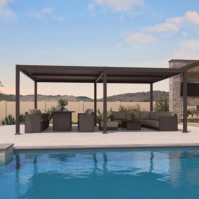 PURPLE LEAF 13' x 20' Louvered Pergola Outdoor Adjustable Louvre Shade Modern by PURPLELEAF