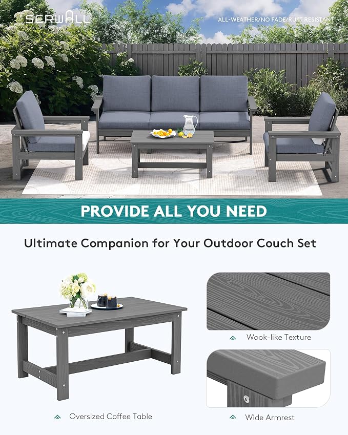 SERWALL HDPE Patio Conversation Set, 6-piece Sectional Outdoor Furniture Set - Image 7