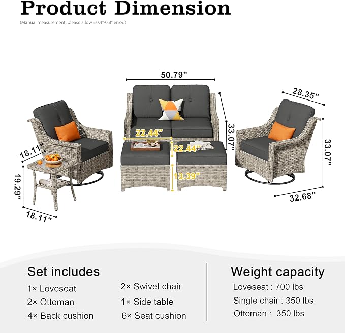 HOOOWOOO 6 Piece Patio Furniture Conversation Sets - Image 7