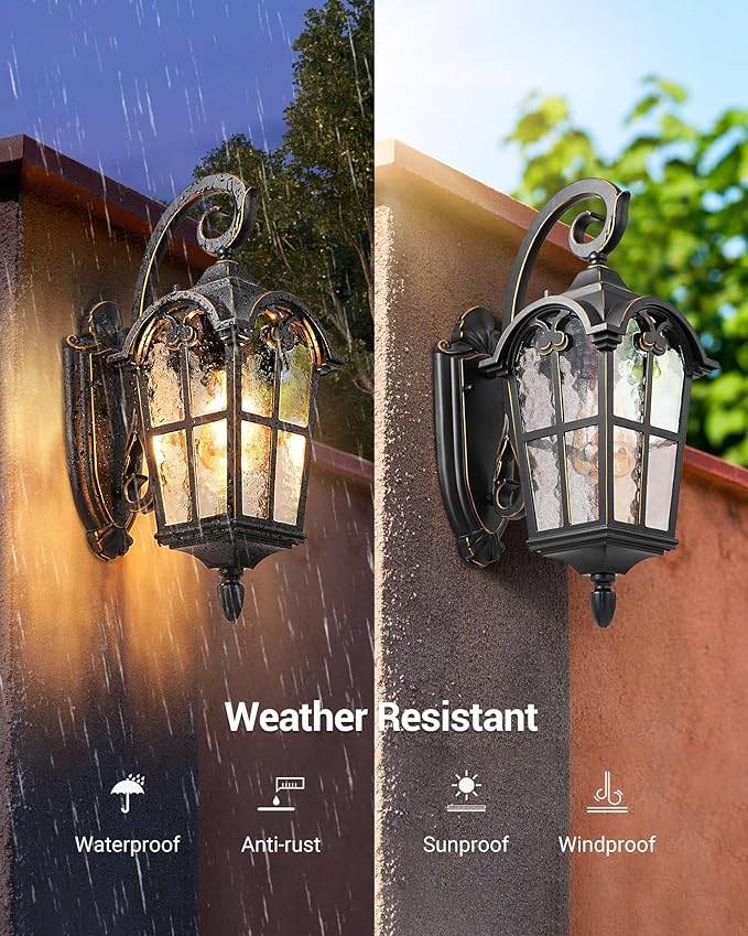 DEWENWILS Outdoor Wall Light Fixtures, Anti-Rust & Waterproof, Water Ripple - Image 5