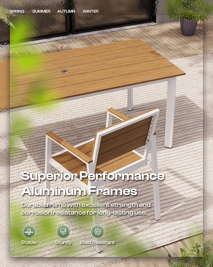 67"*32.3"*29.5" Patio Dining Table, Seamless Rectangle Aluminum + HDPS Outdoor - Image 4