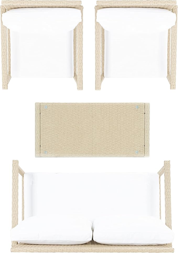Safavieh Outdoor Collection Garnen Beige Wicker Cushion 4-Piece Living Set - Image 5