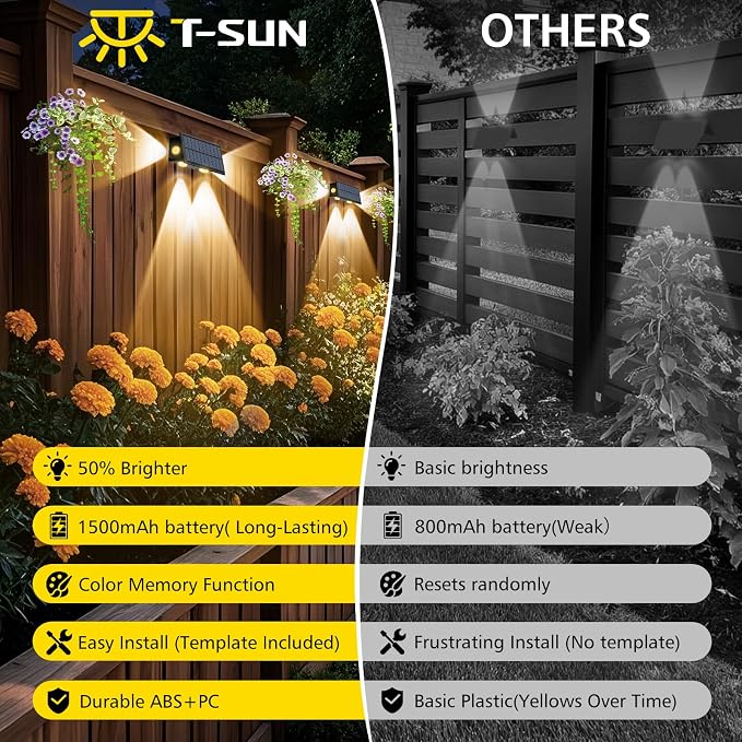 T-SUN Solar Fence Lights, 10 Pack Fence Lights Solar Powerd Outdoor 3000K 2 - Image 2