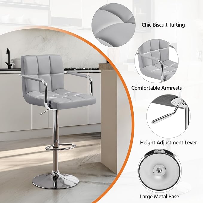 Yaheetech Bar Stools, PU Leather Adjustable Swivel Barstools, Hydraulic Kitchen - Image 4