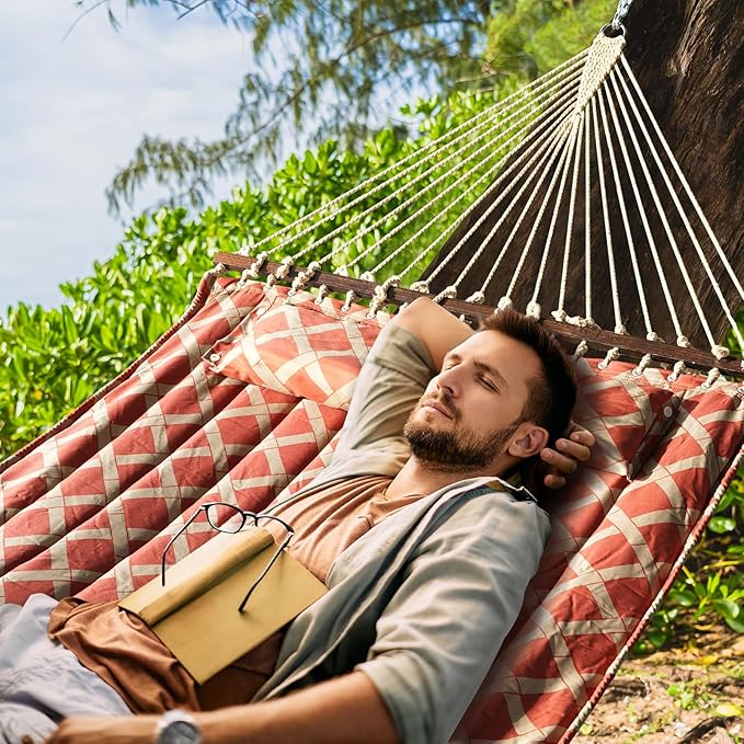 13 FT Tuscan Lattice Sienna/Taupe Quilted Hammock - Image 9