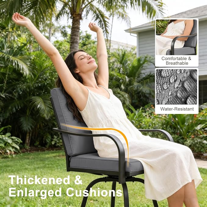 Patio Swivel Bar Stools Set of 2, Outdoor Bar Height Swivel Chairs - Image 4