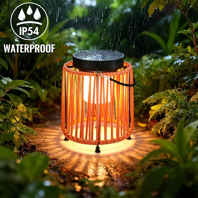 Solar Lanterns Outdoor Waterproof IP54, Handwoven Wicker Outdoor Table Lamps - Image 6