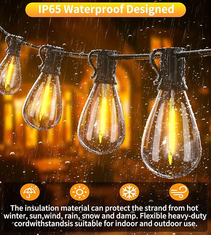 Tenmiro 60FT Outdoor String Lights, Waterproof 16+1 Edison Shatterproof Bulbs - Image 4