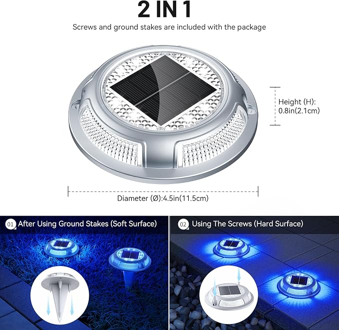 Solar Driveway Lights, 8 Pack Heavy Duty Driveway Lights Solar Powered 2 Color - Image 6