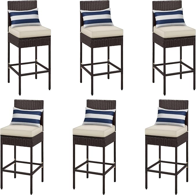 Yaheetech Set of 6 Patio Bar Stools, Outdoor PE Rattan Bar Height Chairs by Yaheetech