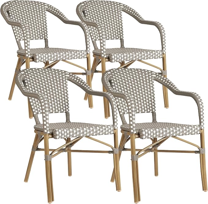 PURPLE LEAF Outdoor Dining Chair Set of 4 Aluminum Rattan Armchair by PURPLELEAF
