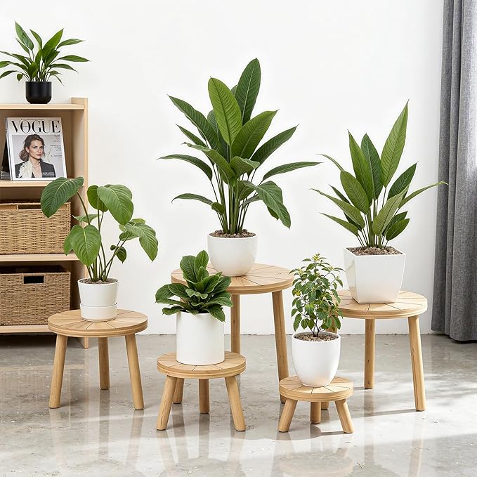 Delma Wood Plant Stands Indoor, Mid-Century Modern Plant Stool, Tall Plant Stand - Image 7