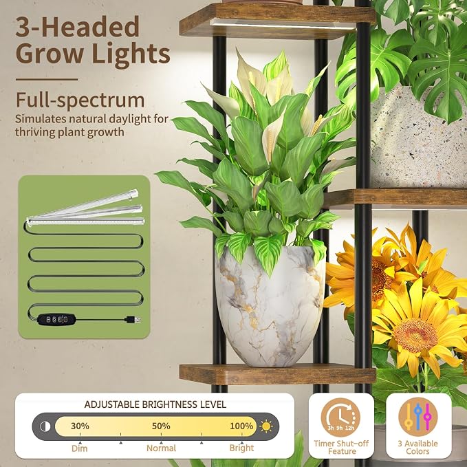 LASZOLA Black 5 Tier Wood Tall Plant Stand Indoor - Image 2