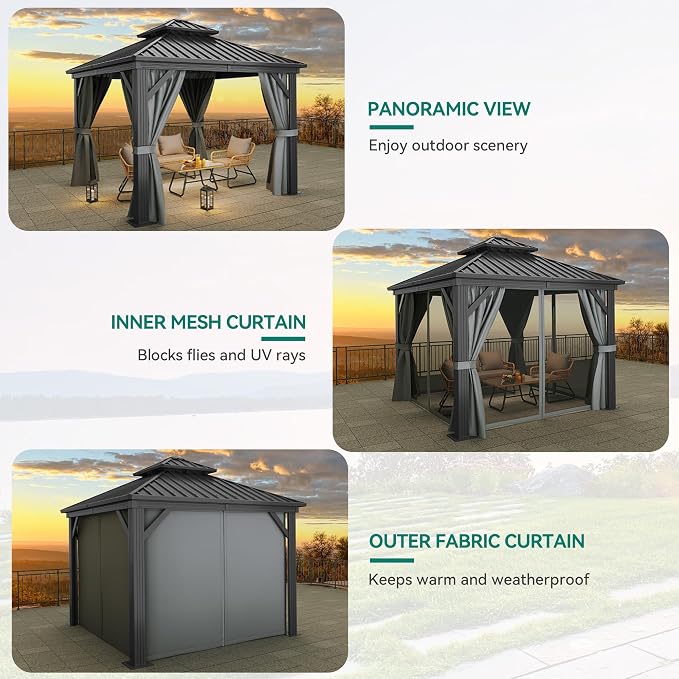 YITAHOME 10x10ft Hardtop Gazebo Heavy Duty Double Roof - Image 6