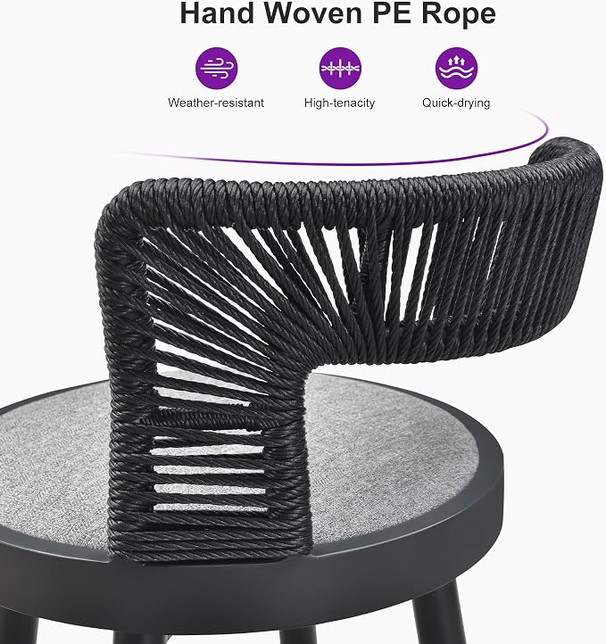 PURPLE LEAF Outdoor Swivel Bar Height Stools Set of 2 Metal Modern Wicker Bar - Image 4