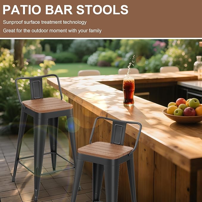 HAOBO Home 24" Outdoor Barstools Patio Stool Metal Bar Stools Set of 4 Counter - Image 9