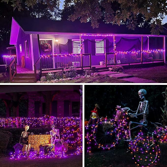 Purple and Orange Halloween Solar String Lights Outdoor, 2 Pack 80FT 200LED - Image 4