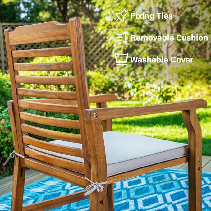 PHI VILLA 7 PCS Acacia Wood Outdoor Dining Set - Image 5