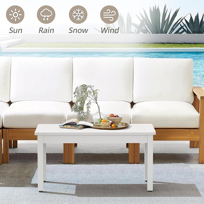 LUE BONA Outdoor Coffee Table Rectangle, 42.5" HDPS Patio Coffee Tables - Image 4