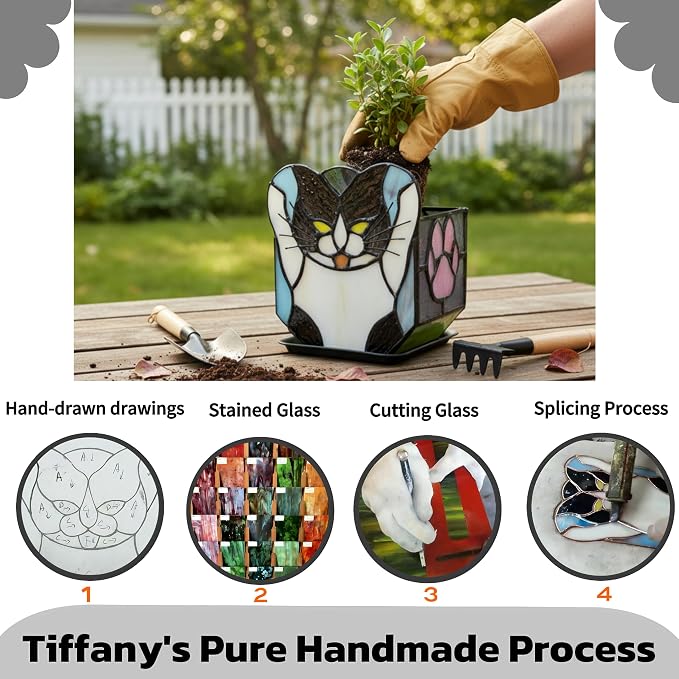 Stained Glass Black Cat Planter, Succulent Pot - Image 3