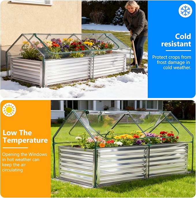 DUMOS Raised Garden Bed with Cover, Large Metal Garden Bed Mini Greenhouse - Image 5