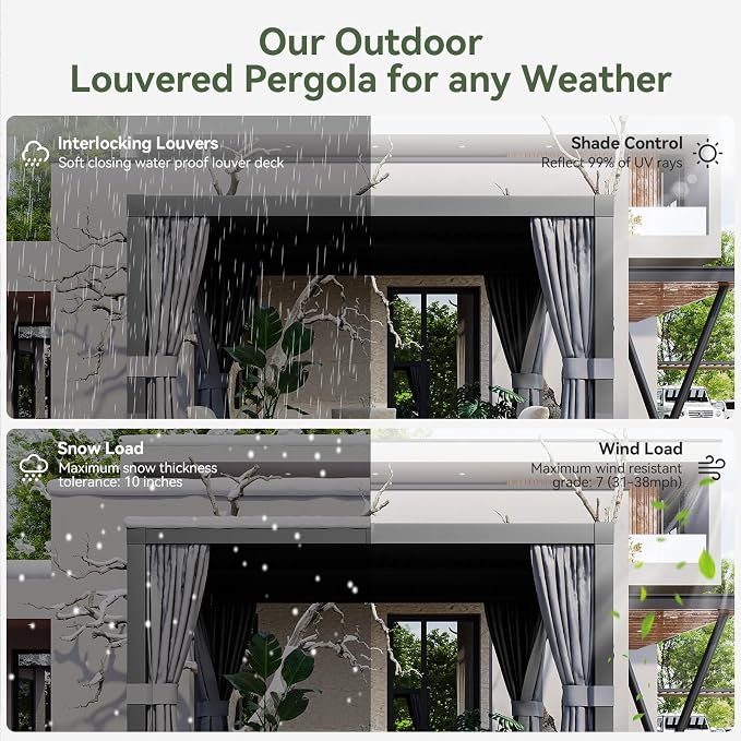 Aoxun Louvered Pergola 12' x 16' Outdoor Aluminum Pergola - Image 4