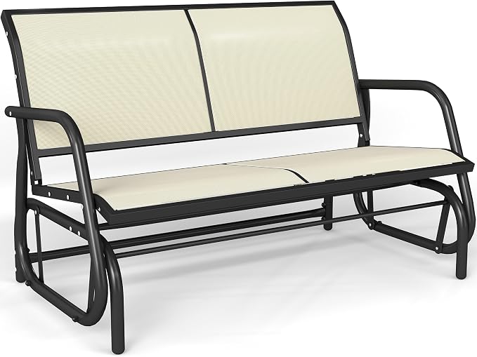 Patio Outdoor Glider Bench, High Backrest and Breathable Mesh Fabric, Yard by KROFEM