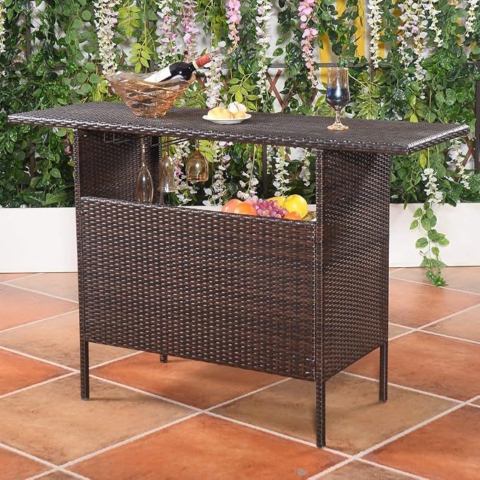 Outdoor Patio Rattan Bar Table, Wicker Bar Counter Table - Image 6