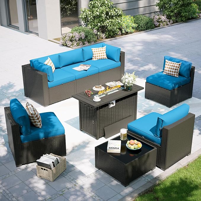 Aoxun Patio Furniture Set with Fire Pit Table, 8 Piece Outdoor Sectional Sofas by Aoxun