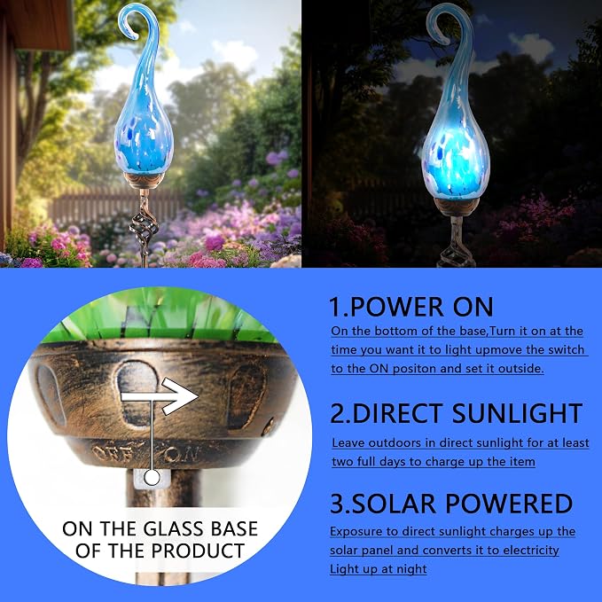 Garden Solar Lights Outdoor, Decorative LED Pearlized Glass Spiral Garden Stake - Image 3