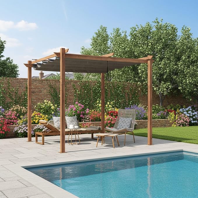 PURPLE LEAF 10' x 10' Outdoor Retractable Pergola by PURPLELEAF