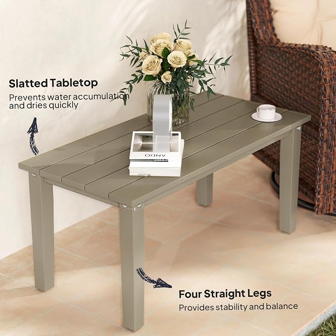 Outsunny HDPE Outdoor Coffee Table, All-Weather Rectangle Patio Coffee Table - Image 5
