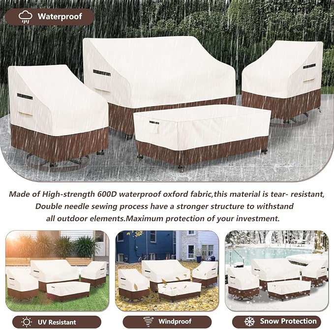 Patio Furniture Covers Set, 4-Piece 600D Heavy Duty Waterproof Outdoor - Image 6