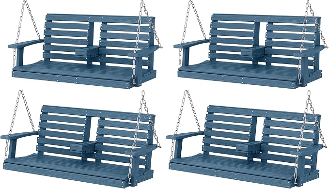 KINGYES Outdoor Hanging Porch Swing Set of 4, 2 Seat Patio Chair by KINGYES