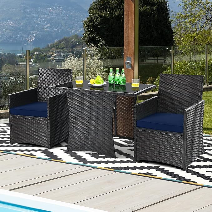 Tangkula 3 Pieces Patio Dining Set, Space-Saving PE Rattan Bistro Set - Image 4