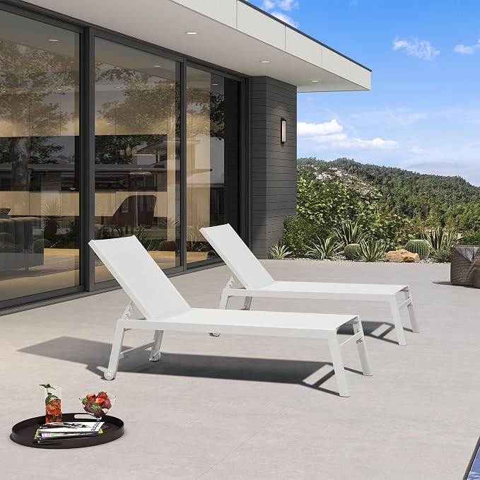 PURPLE LEAF Oversize Chaise Lounge Chair Outdoor 2 Pieces White Aluminum Lounge by PURPLELEAF