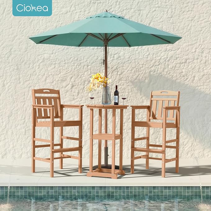Ciokea 3-Pcs Bistro Table and Chairs, All-Weather Round High Top Bar Table - Image 9