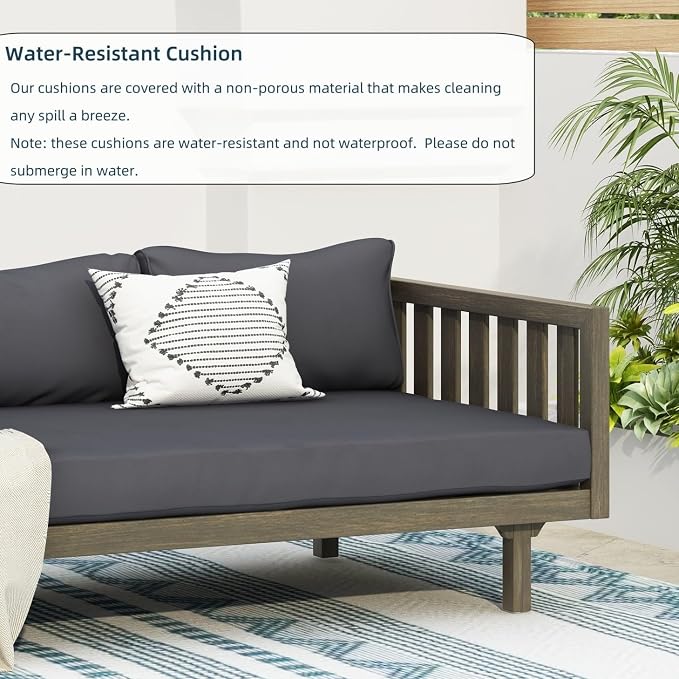 Merax Solid Acacia Wood Couch Chaise Lounge Chair Indoor, 3 Seater Daybed Sofa - Image 4