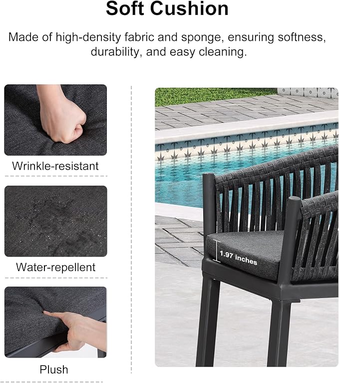 PURPLE LEAF Outdoor Bar Height Stools Set of 2 Patio Metal Modern Wicker Bar - Image 7