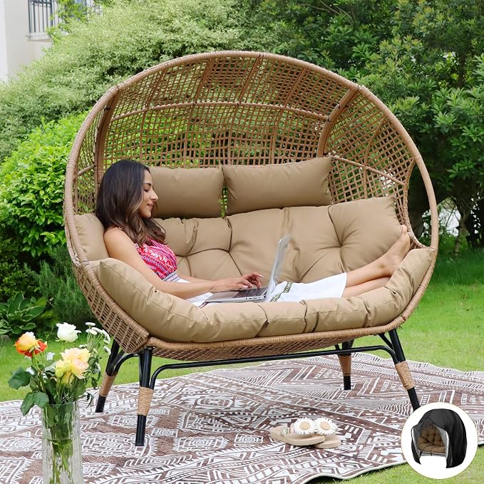 NICESOUL® Double Egg Chair Indoor Outdoor Stationary Oversized 6.5" Thick by NICESOUL