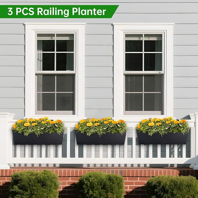 OGIMA 16-Inch Railing Planter Box, 3 Pack Large Hanging Planters - Image 6
