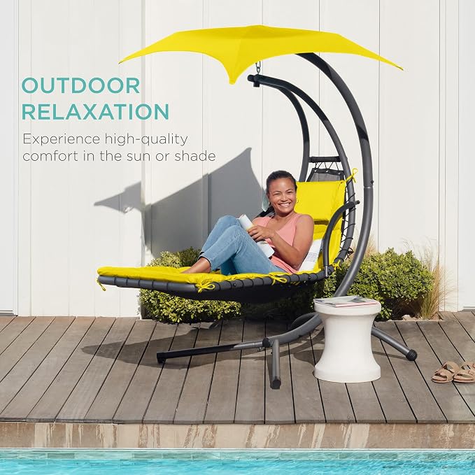 Best Choice Products Outdoor Hanging Curved Steel Chaise Lounge Chair Swing - Image 8